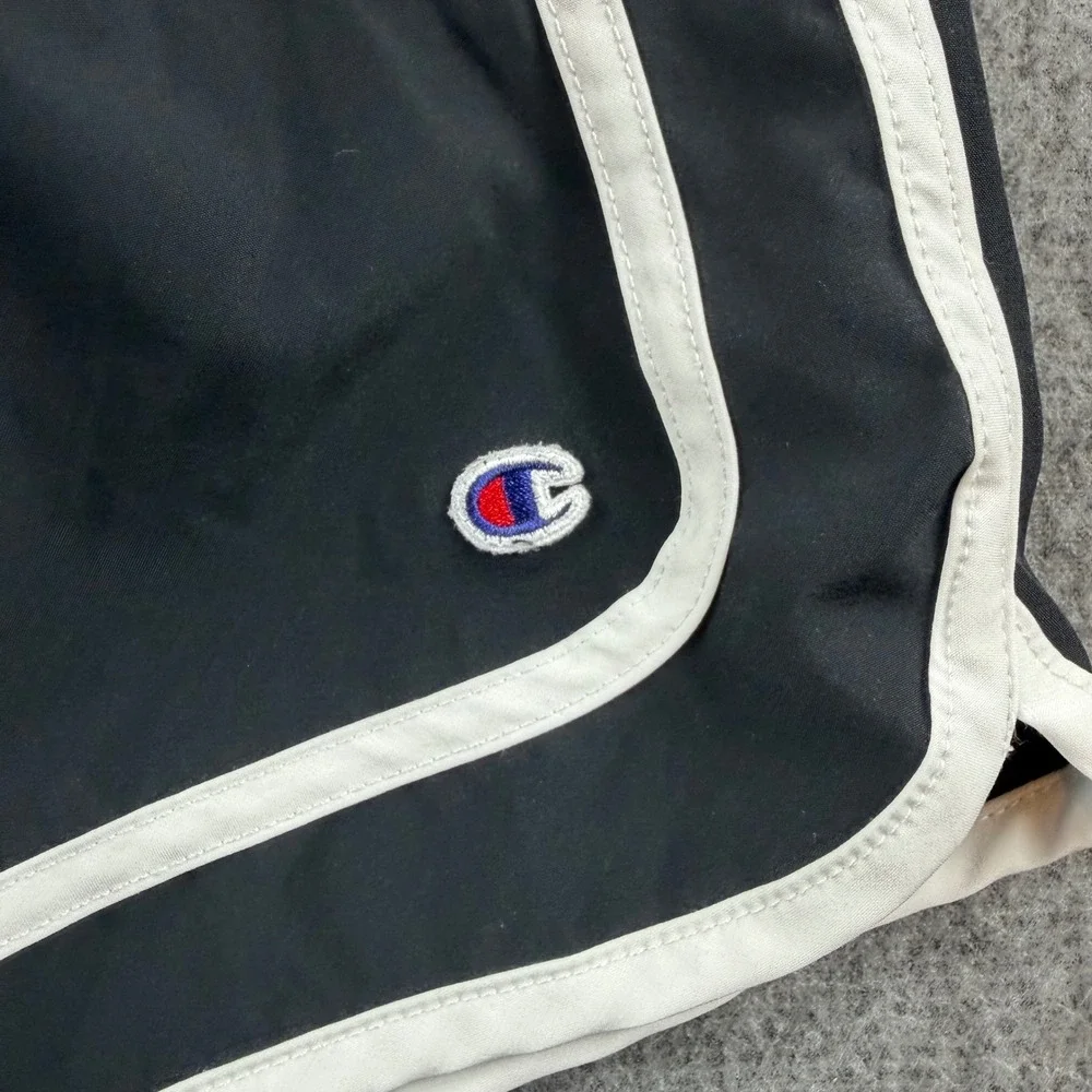 Champion Athletic Shorts Women M‎ Black White Piping Dolphin Hem Drawstring